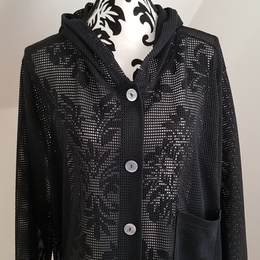 Jordan Taylor Beach Black button down Hood Coverup